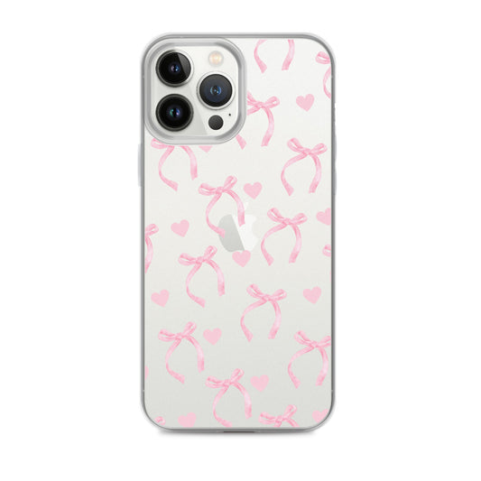 Pink Bows & Hearts Clear iPhone Case