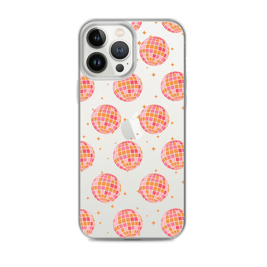Pink & Orange Disco Balls Clear iPhone Case