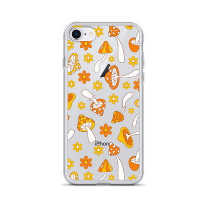 Retro Mushrooms Clear iPhone Case