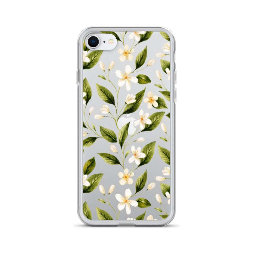 White Floral Clear iPhone Case