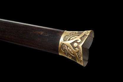 Han jian,Damascus Steel Octahedron Blade,Brass Handle,Ebony Scabbard