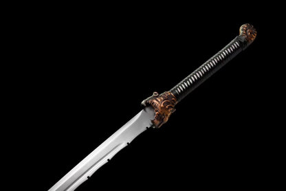 Tiger Tang dao High Carbon Steel red Blade,Alloy Fittings,Solid Wood Scabbard