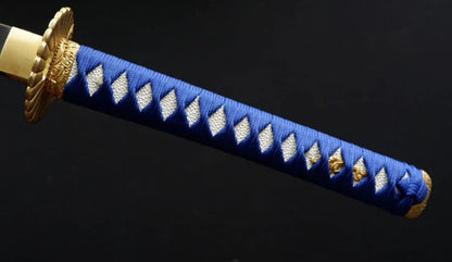 Samurai Sword Forged Damascus Steel Blade Blue scabbard