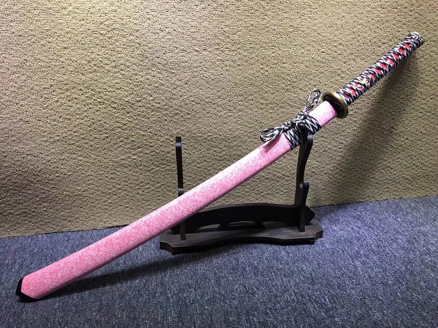 samurai sword,Medium carbon steel bade,Pink scabbard,Alloy fittings