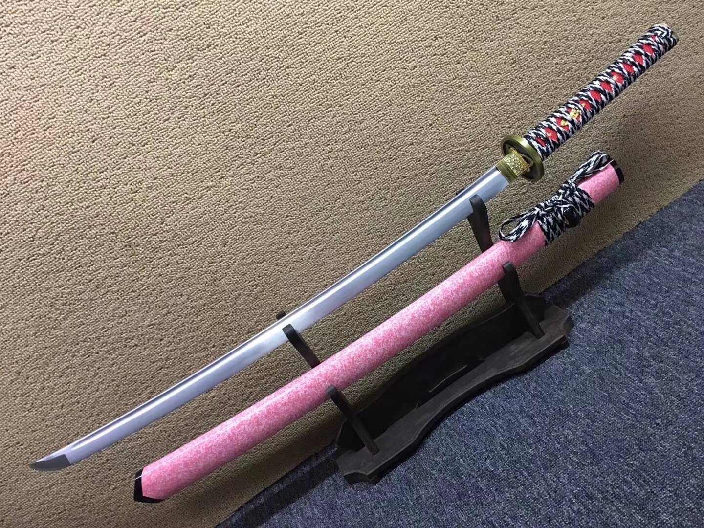 samurai sword,Medium carbon steel bade,Pink scabbard,Alloy fittings