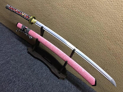 samurai sword,Medium carbon steel bade,Pink scabbard,Alloy fittings