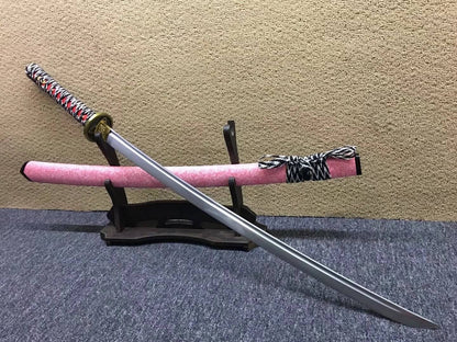 samurai sword,Medium carbon steel bade,Pink scabbard,Alloy fittings