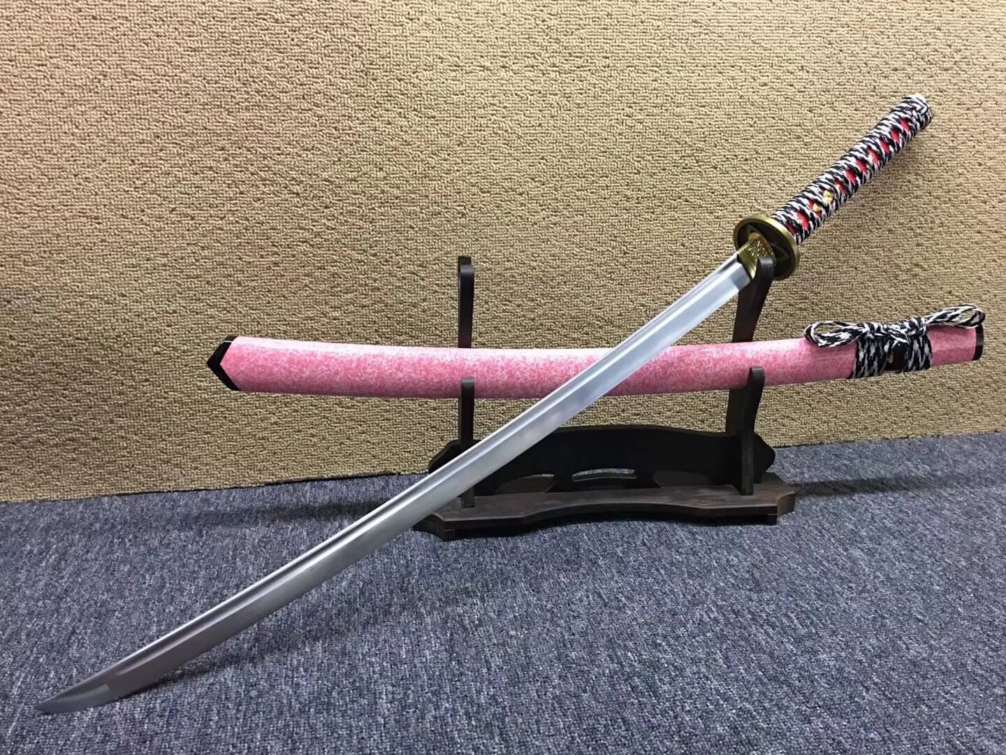 samurai sword,Medium carbon steel bade,Pink scabbard,Alloy fittings