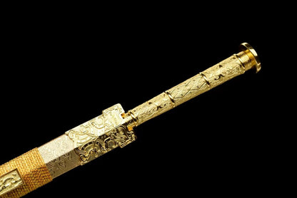 Han jian Sword-Forged High Manganese Steel Blade,Golden Appearance,Faux Leather Scabbard