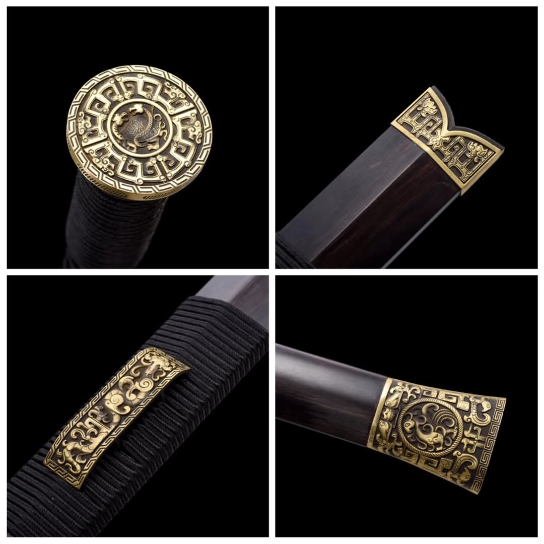 Han jian Swords,Handmade Damascus Steel Blade,Brass Fittings