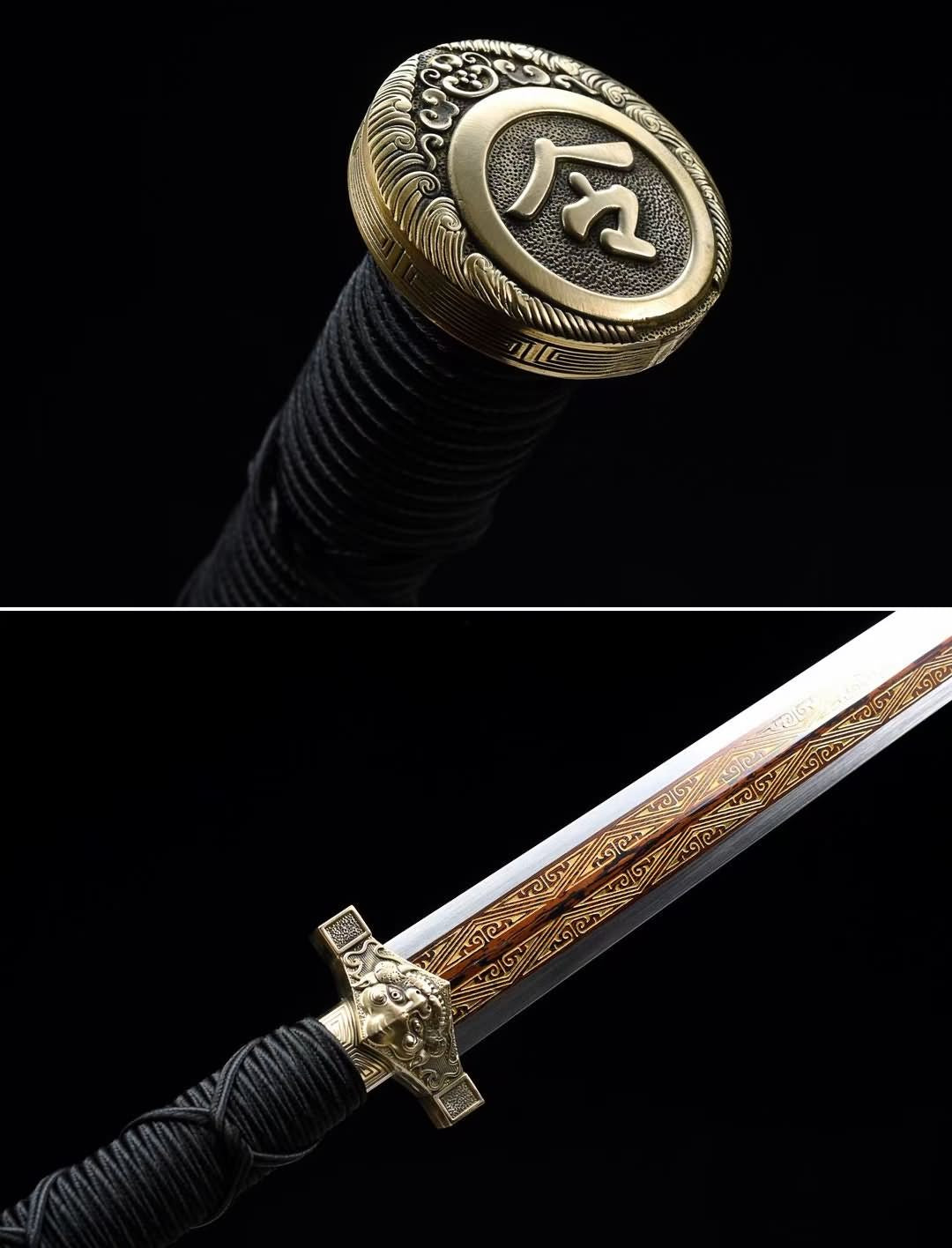 Dragon Han jian Sword,Forged Damascus balde,Brass Fittings