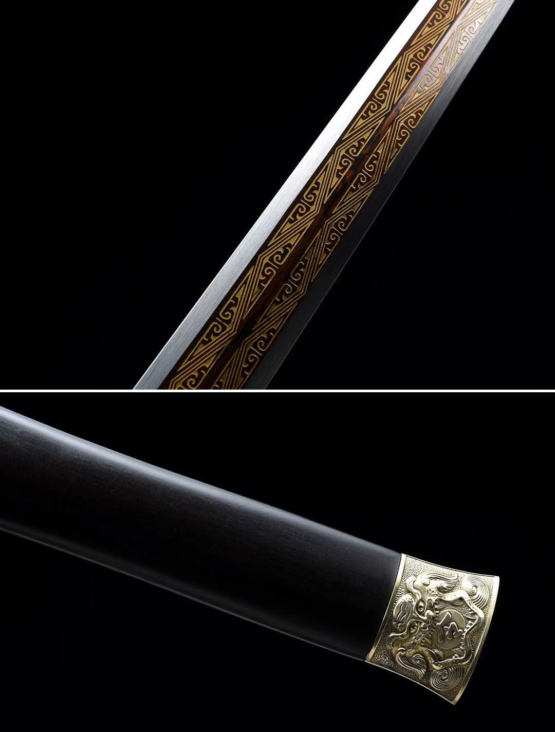 Dragon Han jian Sword,Forged Damascus balde,Brass Fittings