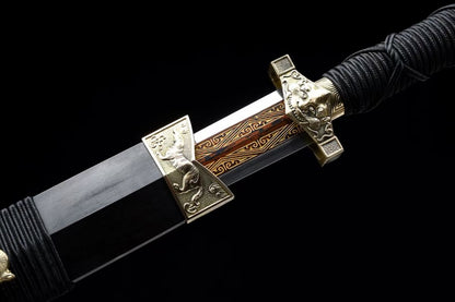 Dragon Han jian Sword,Forged Damascus balde,Brass Fittings