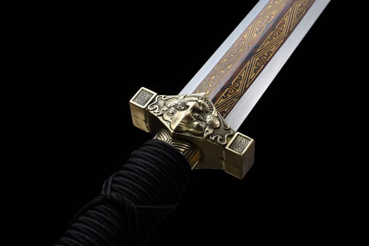 Dragon Han jian Sword,Forged Damascus balde,Brass Fittings