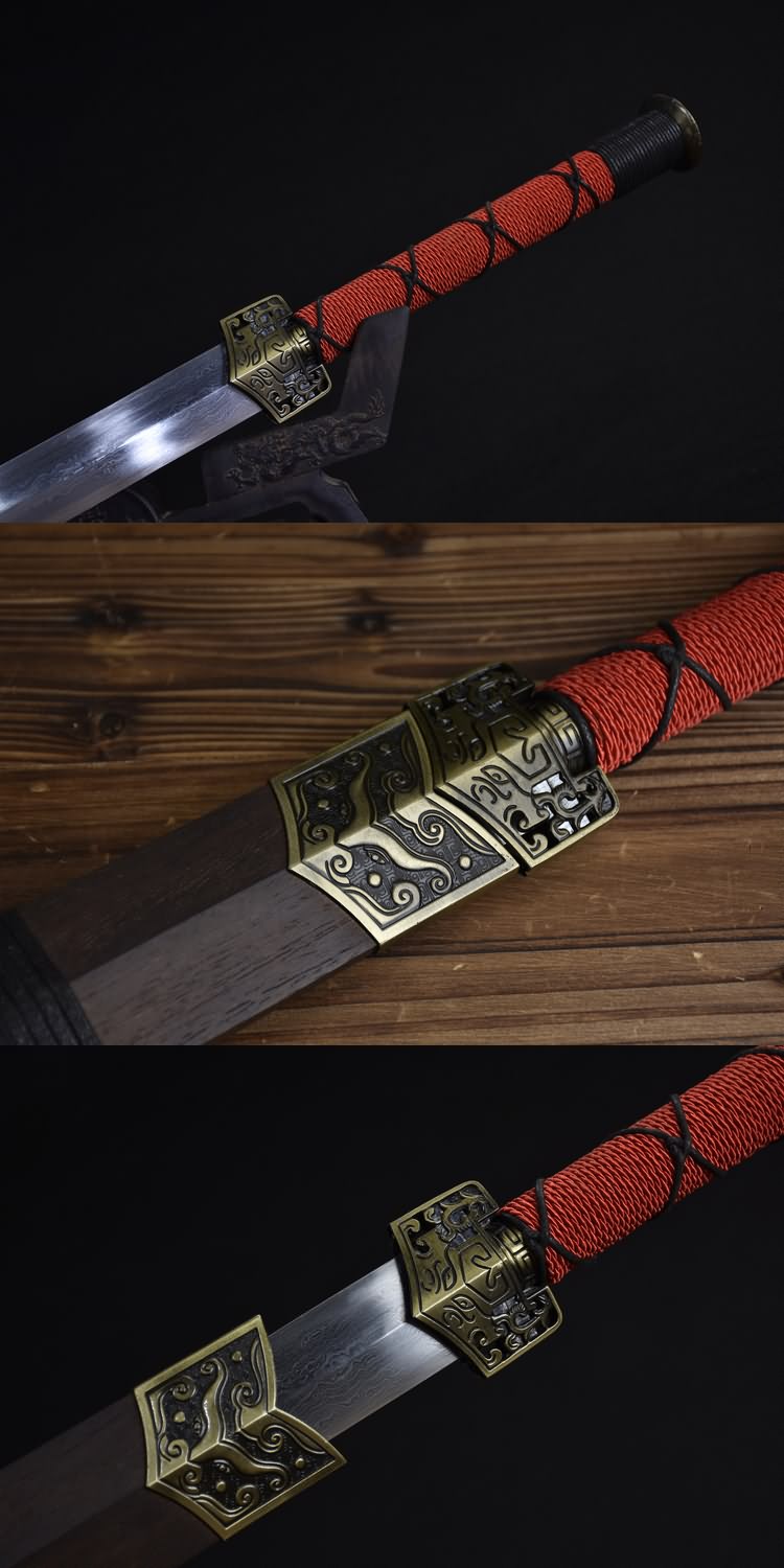 Han jian,Handmade Damascus Steel Blades,Rosewood Scabbard,Alloy Fittings