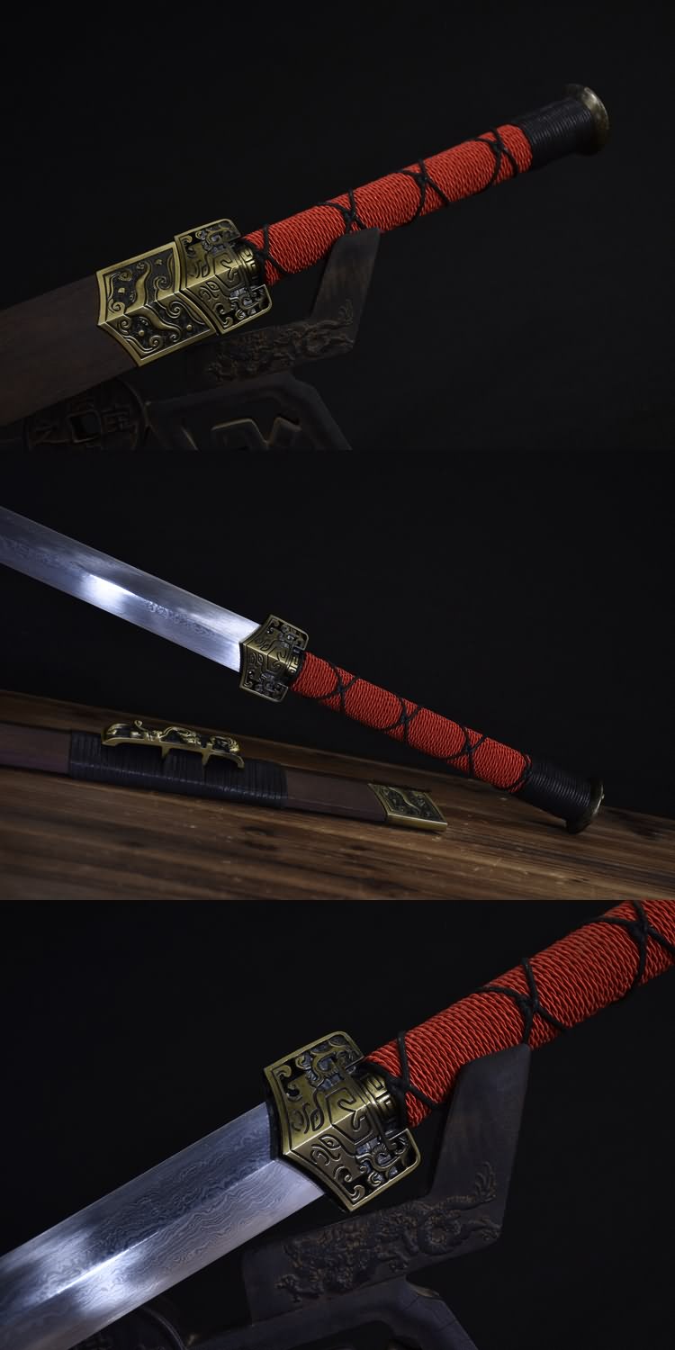 Han jian,Handmade Damascus Steel Blades,Rosewood Scabbard,Alloy Fittings