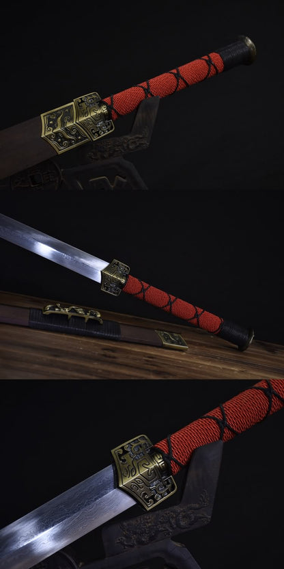 Han jian,Handmade Damascus Steel Blades,Rosewood Scabbard,Alloy Fittings