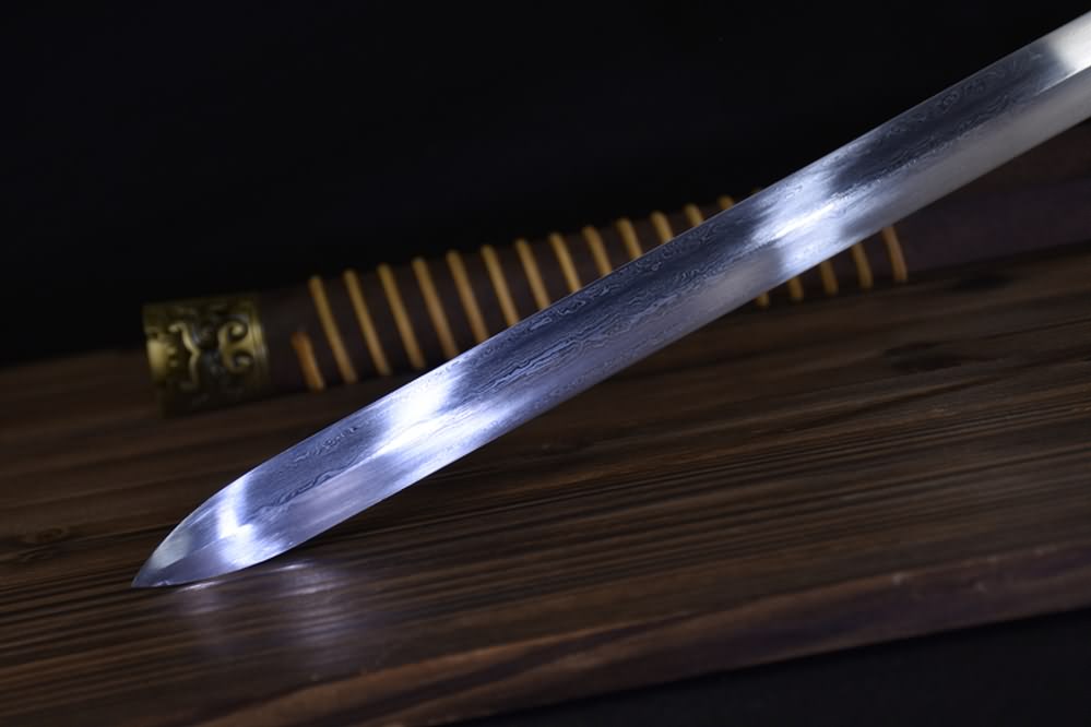 Han jian,Handmade Damascus Steel Blades,Rosewood Scabbard,Alloy Fittings