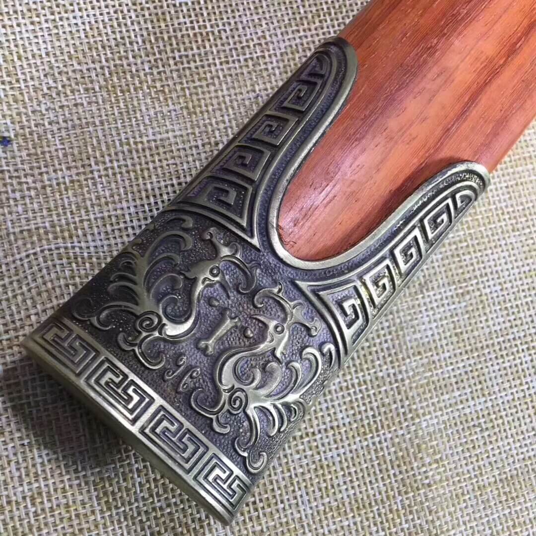 Han jian,Damascus Steel red blade,Redwood scabbard,Brass fittings