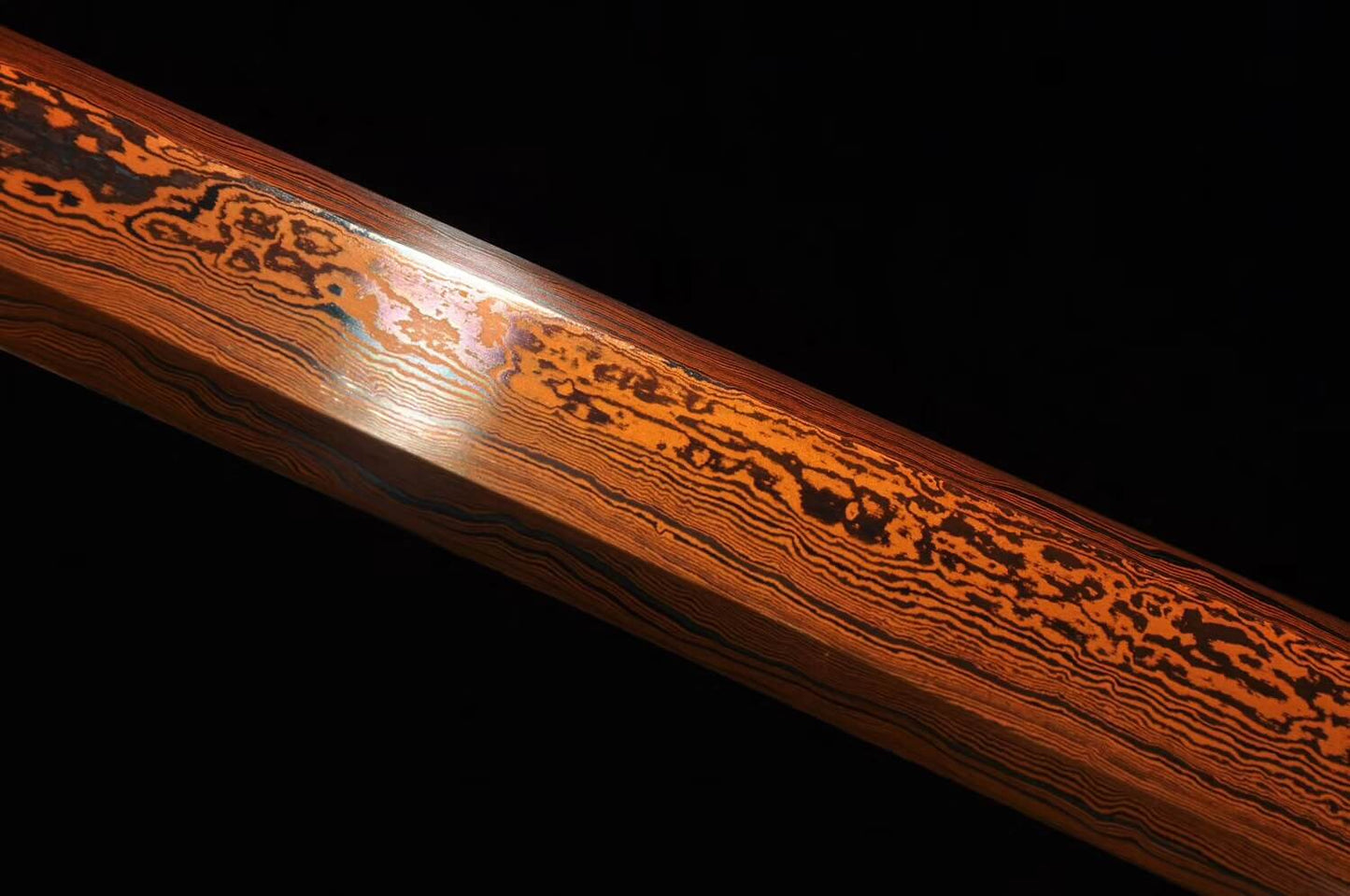 Han jian,Damascus Steel red blade,Black wood,Alloy