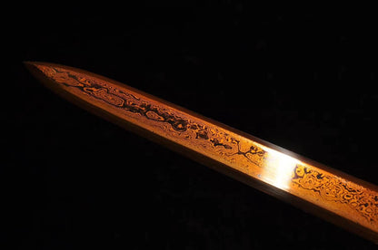 Han jian,Damascus Steel red blade,Black wood,Alloy