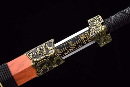 Han jian sword,High carbon steel etch blade,Red wood scabbard