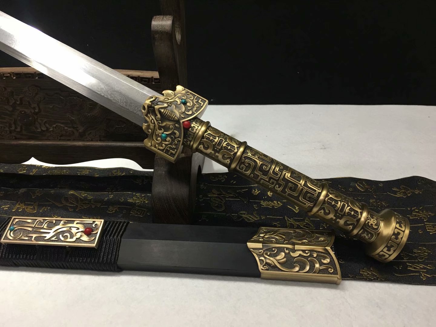 Han jian sword,Damascus steel blade,Brass fittings