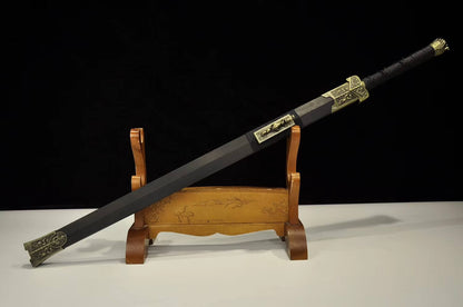 Han jian,Damascus Steel red blade,Black wood,Alloy