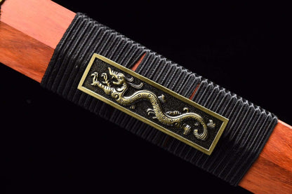 Han jian sword,High carbon steel etch blade,Red wood scabbard