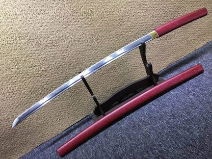 Katana,Medium carbon steel bade,Red paint crack scabbard