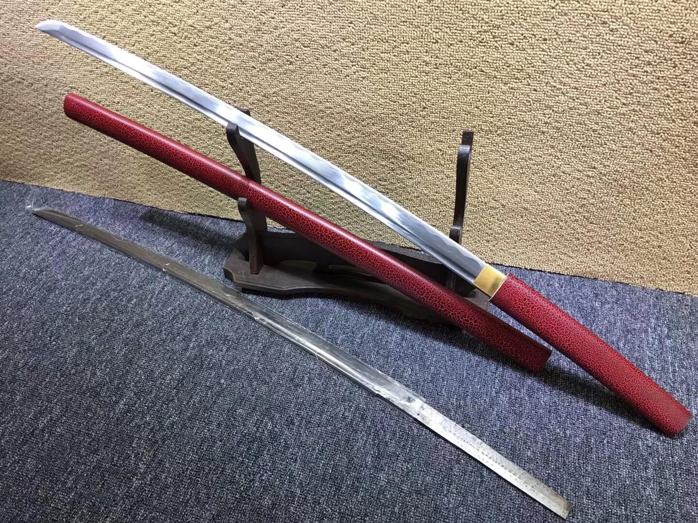 Katana,Medium carbon steel bade,Red paint crack scabbard