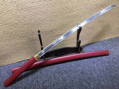 Katana,Medium carbon steel bade,Red paint crack scabbard