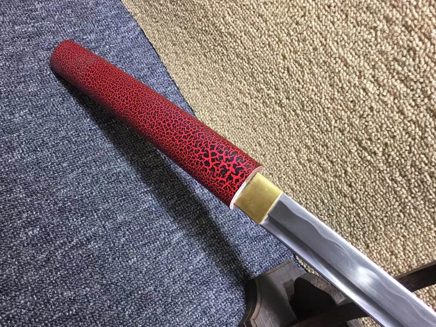 Katana,Medium carbon steel bade,Red paint crack scabbard