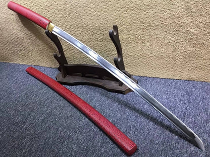 Katana,Medium carbon steel bade,Red paint crack scabbard