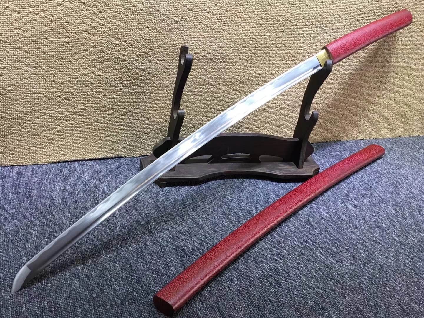 Katana,Medium carbon steel bade,Red paint crack scabbard