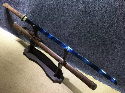 Tang dao,High manganese steel blue blade,Redwood,Alloy fitted