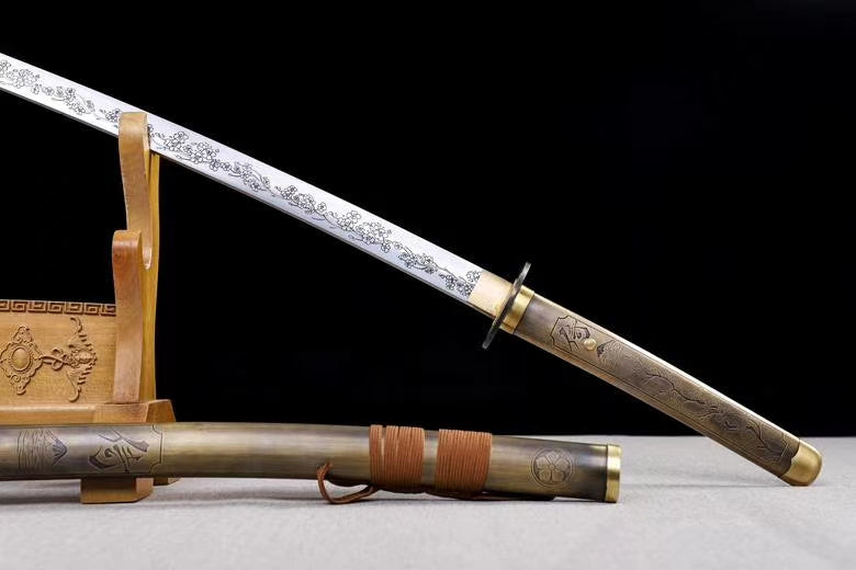 Sakura samurai swords,High carbon steel blade,Brass scabbard