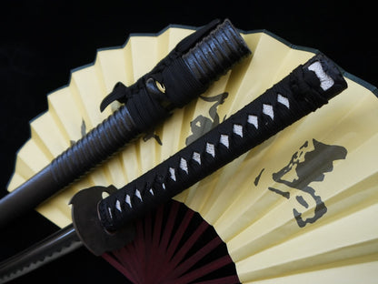 Japanese Samurai Katana Sword,Medium carbon steel black blade,Wood scabbard,Iron Tsuba,Full tang,Length 39 inch