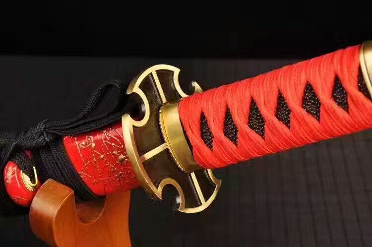 Samurai sword,High carbon steel burn blade,Red scabbard,Alloy tsuba,Full tang