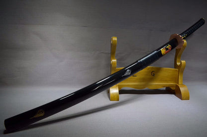 Katana(T10 high carbon steel burn blade,Black scabbard,Brass fitted)Full tang