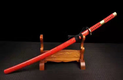 Samurai sword,High carbon steel burn blade,Red scabbard,Alloy tsuba,Full tang