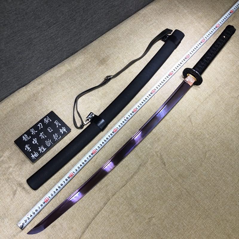 Purple Katana,High carbon steel blade,Leather scabbard,Full tang