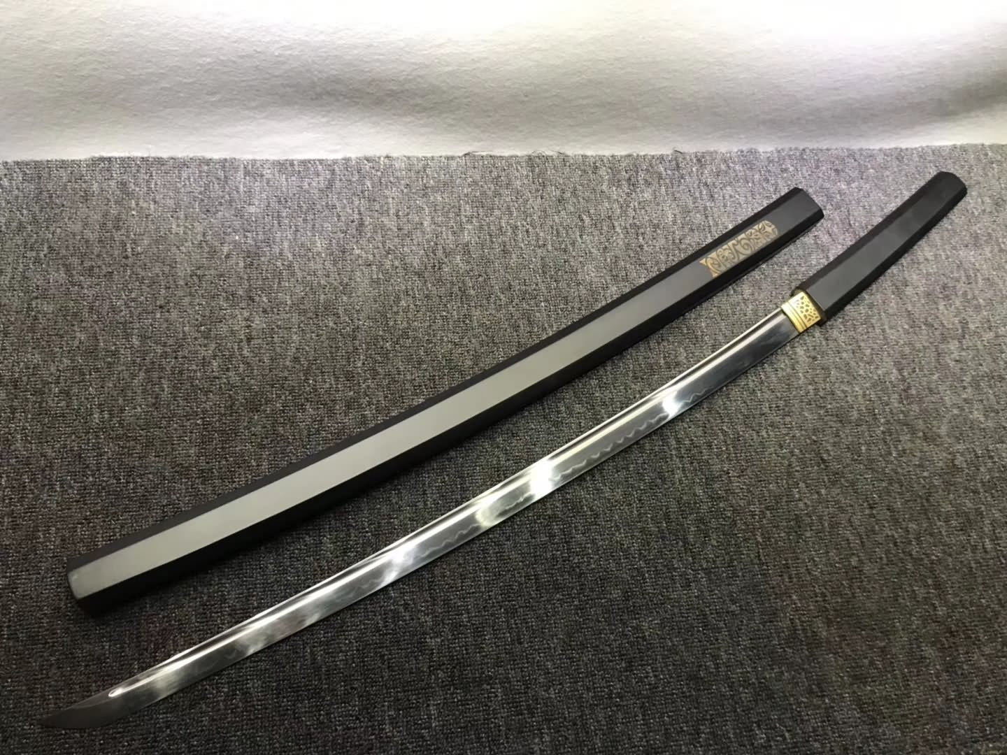 Katana,High carbon steel burn blade,Black paint scabbard