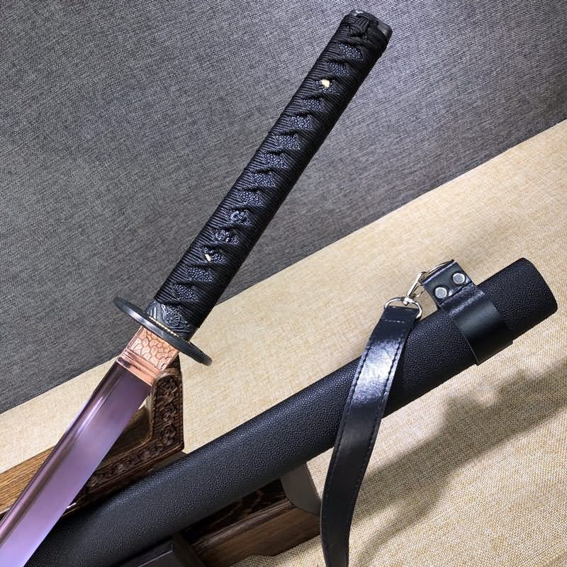 Purple Katana,High carbon steel blade,Leather scabbard,Full tang