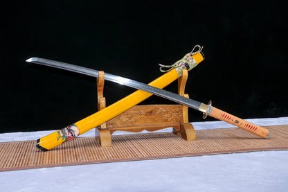 Katana,Forged High carbon steel burn blade,Yellow scabbard