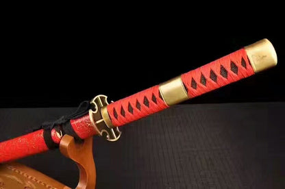 Samurai sword,High carbon steel burn blade,Red scabbard,Alloy tsuba,Full tang