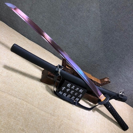 Purple Katana,High carbon steel blade,Leather scabbard,Full tang