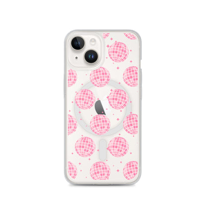 Pink Disco Balls MagSafe Clear iPhone Case