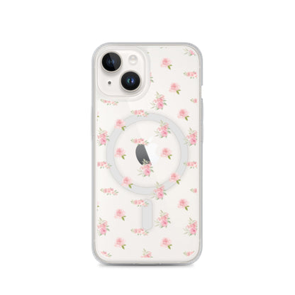 Pink Vintage Roses MagSafe Clear iPhone Case