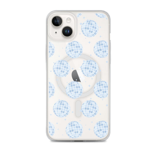 Light Blue Disco Balls MagSafe Clear iPhone Case
